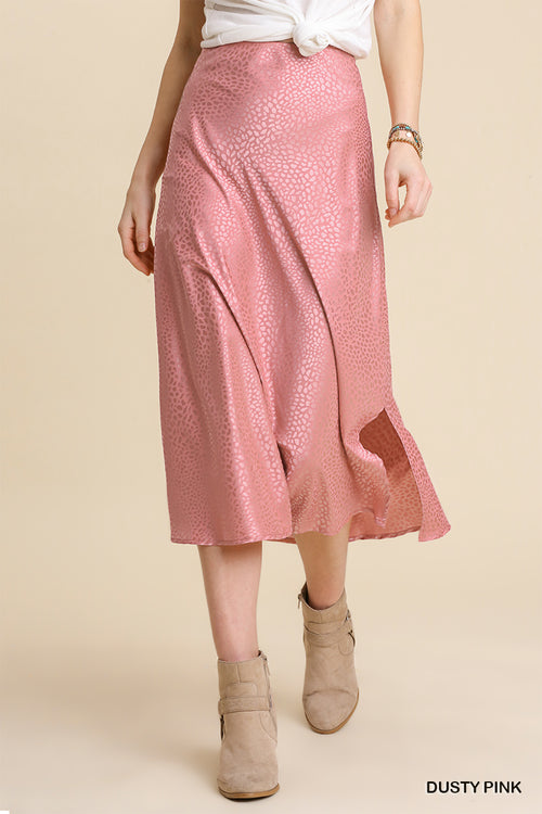 Blush Cheetah Satin Midi Skirt