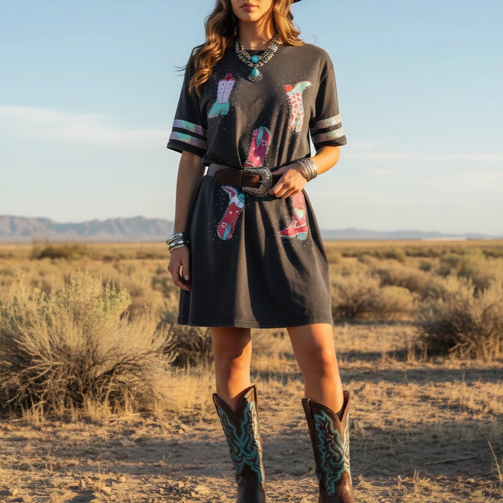 Rhinestone Boots Tee Dress