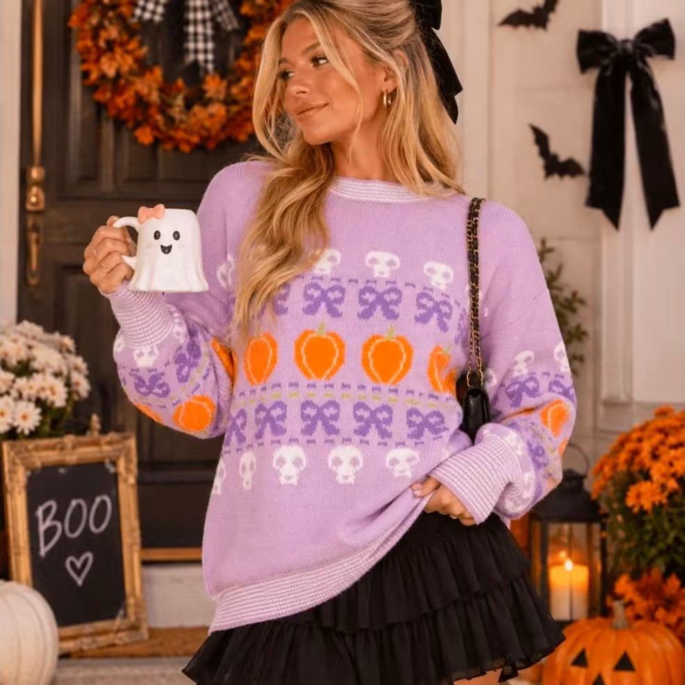 Lavender Pumpkin Bow Sweater