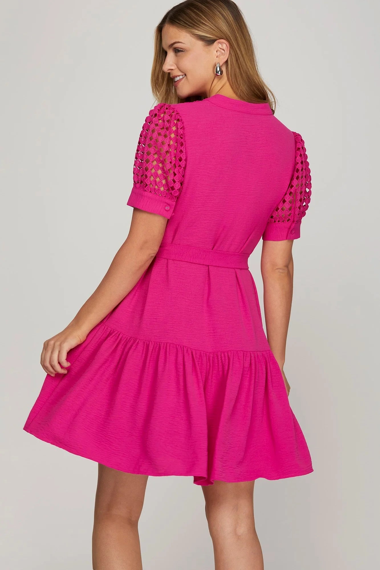 Crochet lace sleeve mini dress