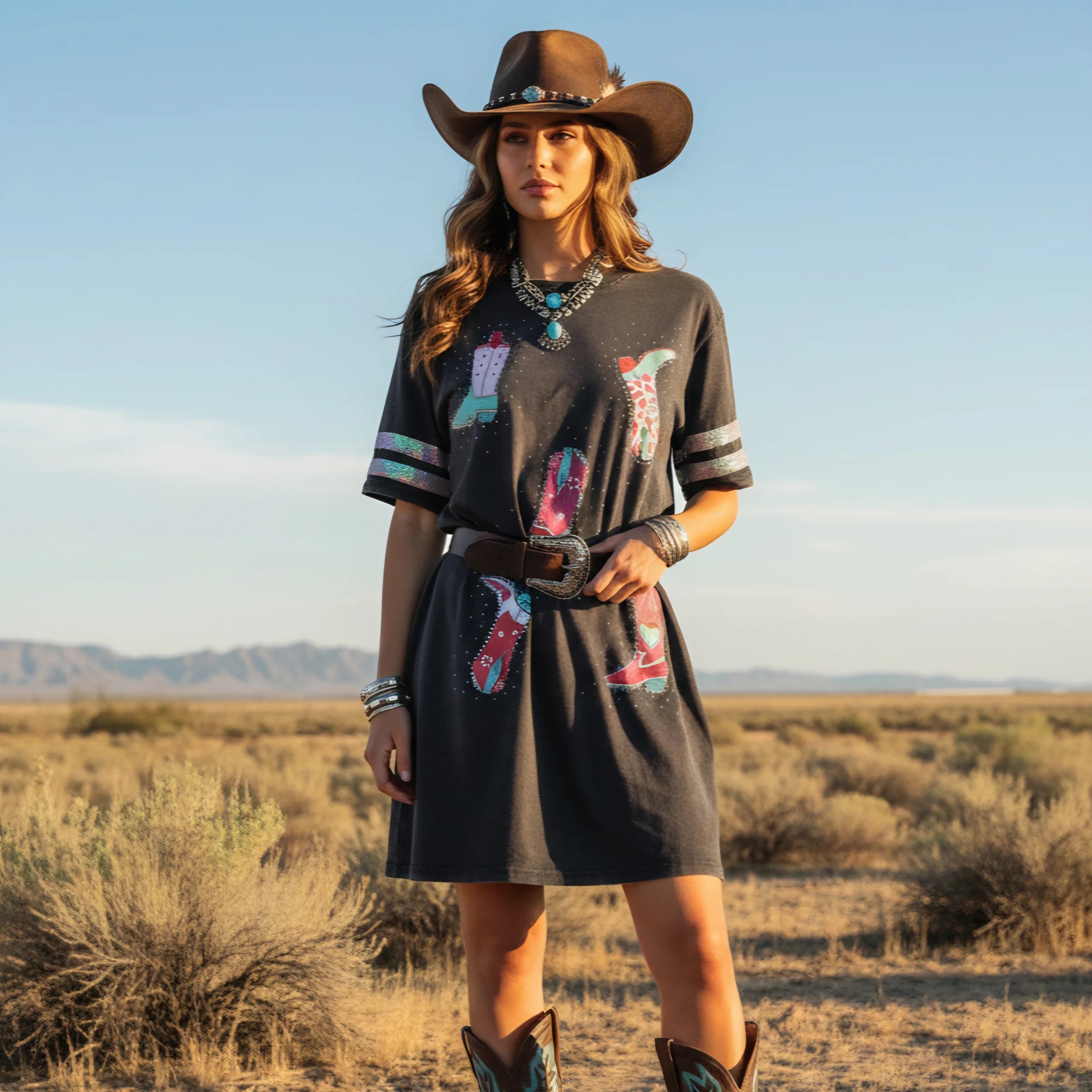 Rhinestone Boots Tee Dress