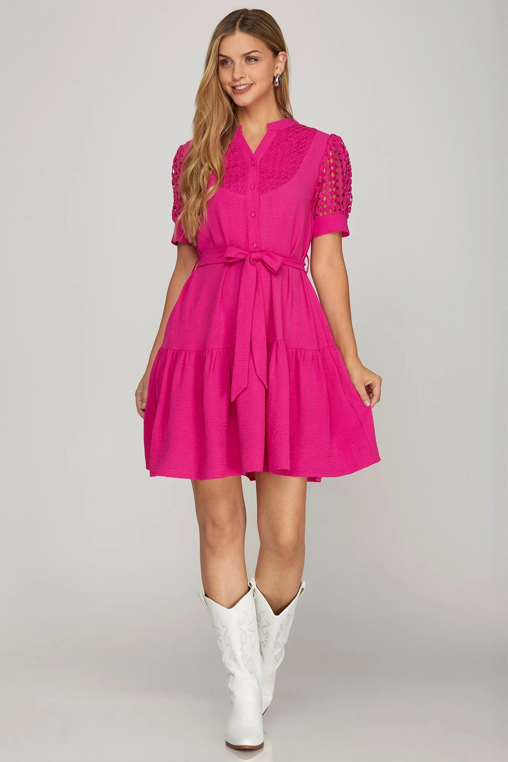 Crochet lace sleeve mini dress